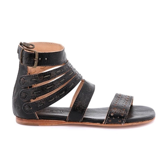 Bed|Stu Artemis Gladiator Sandals 6 Black Distressed Leather Boho Festival - Picture 5 of 14
